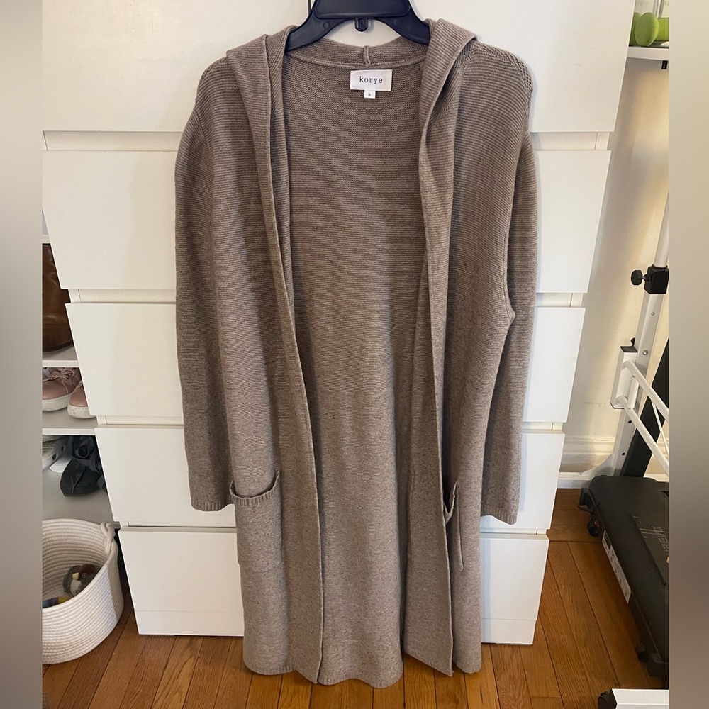 Long hooded sweater cardigan